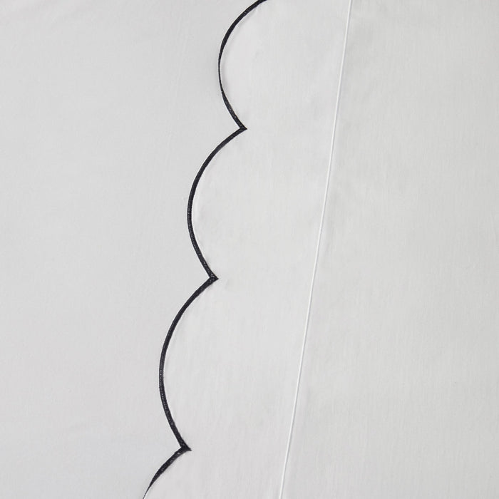 Simone Scallop Embroidered Edge Flat Sheet - Off White/Black - DUSK