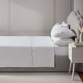 Simone Scallop Embroidered Edge Flat Sheet - White/Blue - DUSK
