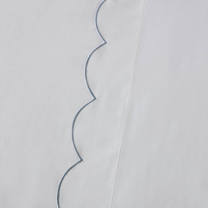 Simone Scallop Embroidered Edge Flat Sheet - White/Blue - DUSK