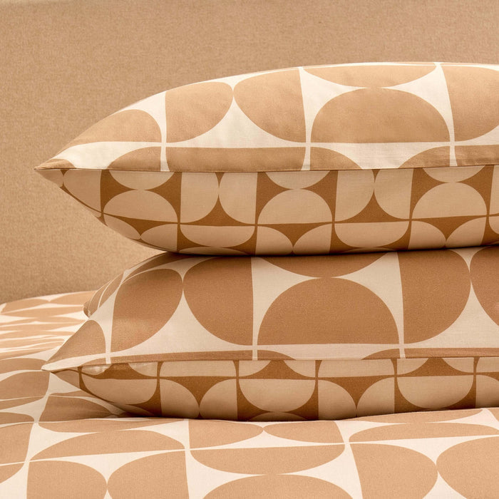 Suki 100% Cotton Geo Print Duvet Cover & Pillowcase Set - Stone - DUSK