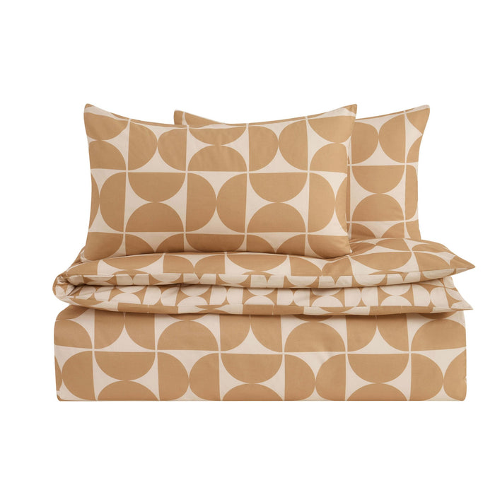 Suki 100% Cotton Geo Print Duvet Cover & Pillowcase Set - Stone - DUSK