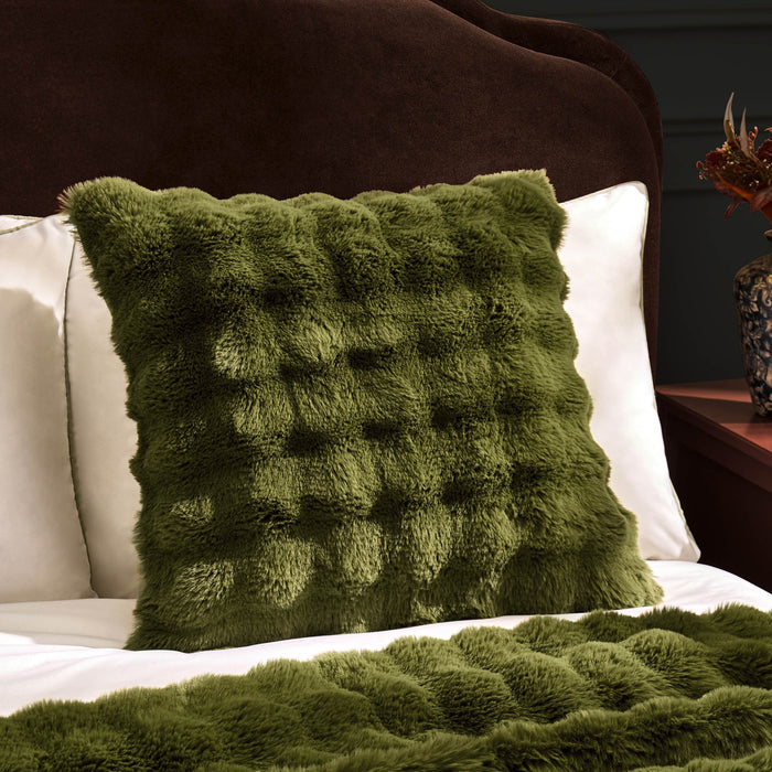 Super Soft Bobble Faux Fur Cushion Cover - Green - DUSK