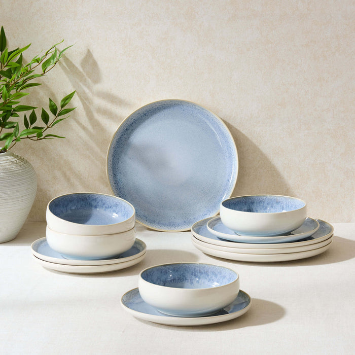 Sutton Ceramic 12 Piece Dinner Set - Light Blue - DUSK