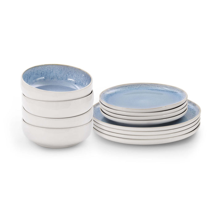 Sutton Ceramic 12 Piece Dinner Set - Light Blue - DUSK