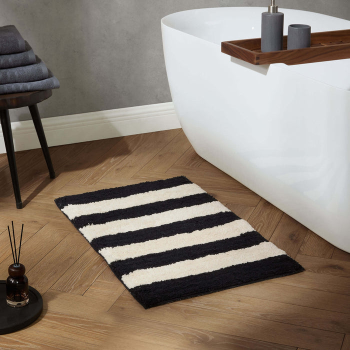 Symi Wide Stripe Bath Mat - Black/ White - DUSK