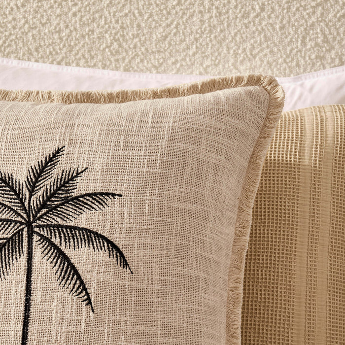 Tufted Edge Embroidered Palm Tree Cushion Cover - Off White - DUSK