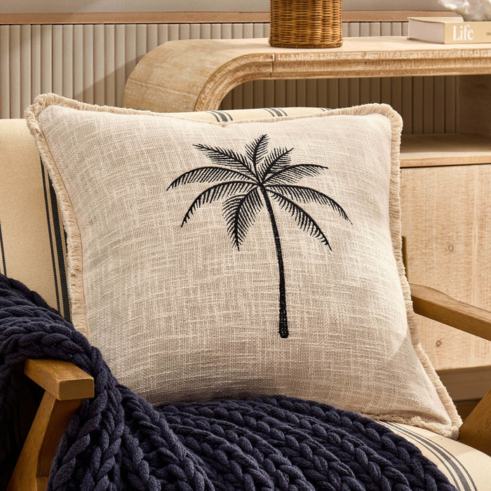 Tufted Edge Embroidered Palm Tree Sofa Cushion Cover - Off White - DUSK