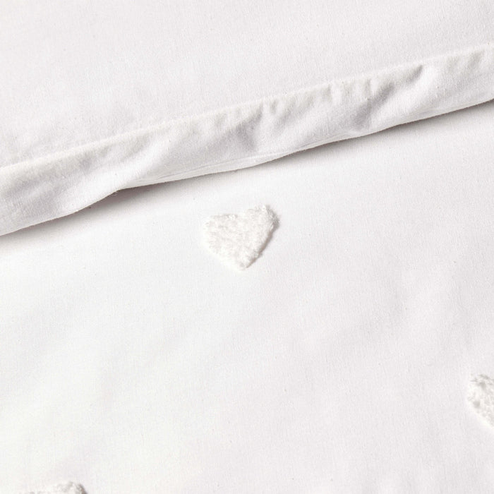 Tufted Heart Jacquard 100% Cotton Duvet Cover & Pillowcase set - White - DUSK