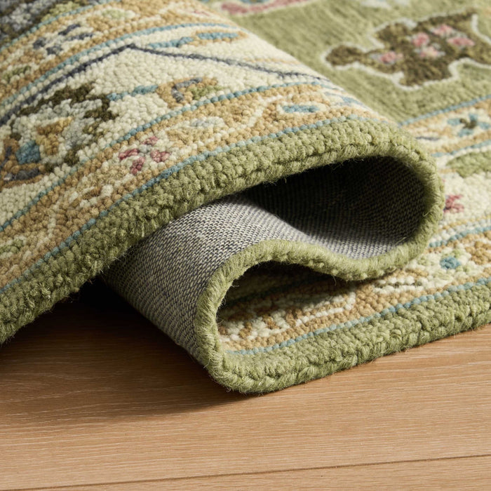 Wool Floral Pattern Rug - Green - DUSK